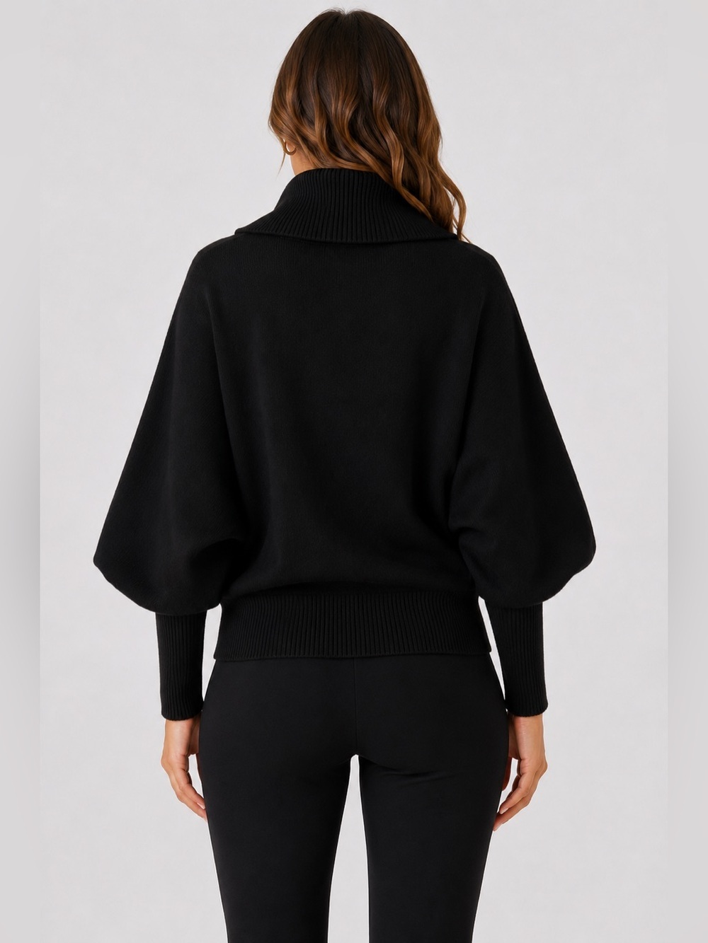 Zara Oversized Soft Half-Zip Black Batwing Sleeve Turtleneck Sweater - Picture 2 of 6